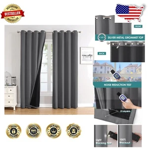 100% Blackout Curtains Set - 52 x 120 Inch Thermal Insulated Grommet Panels - Picture 1 of 7