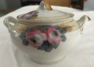 Vtg NIPPON CHINA SUGAR BOWL Roses Floral Hand-Painted Design w LID EXQUISITE !  - Bild 1 von 4