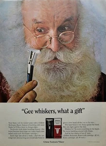 Navaja Gillette Techmatic 1966 Gee Whiskers, qué regalo Santa anuncio impreso de Navidad - Imagen 1 de 1