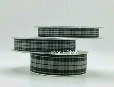 Highland Black & Grey Tartan Ribbon~Choice of Lengths/Widths~Free Postage - Image 1 of 4