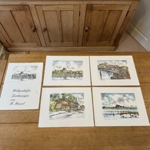 ART DRAWING PRINTS HORST MENZEL HEILIGENHAFEN FESTIVAL 1988 GRASWARDER X4 FOLDER - Imagen 1 de 14