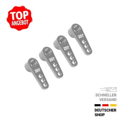 ✅ 4 x Alu Servohorn Servohebel 28 mm silber CNC 25T für Futaba,Align,Savöx,KST - Bild 1 von 2
