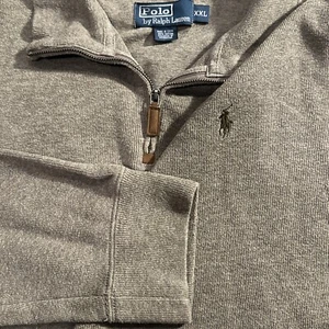 Vintage Polo Ralph Lauren Heavy Stretch Brown Knit 1/4 Zip Pullover Sweater XXL - Picture 1 of 7