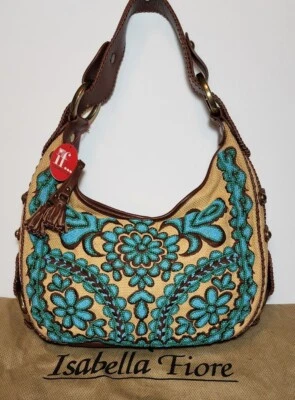 VINTAGE ISABELLA FIORE OH SUZANI NIKKI TURQUESA FRISADO COURO MARROM HOBO US$ 545 - Imagem 1 de 4