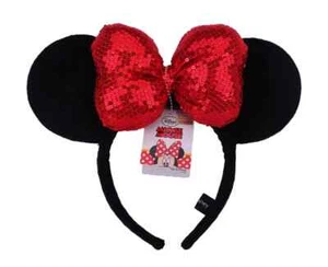 Disney Parks Minnie Mouse Red Black Sequin Headband - Ears Costume Bow Hat # - Picture 1 of 3