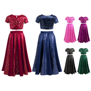 Kids Girls Dress Satin Top And Skirts Photo Shoot T-shirt With Skirt Ruched - Picture 1 of 44