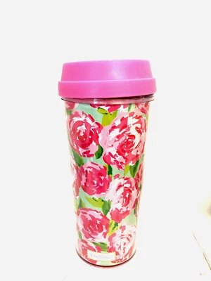 Copo de viagem Lilly Pulitzer isolado 16 oz. Rosa floral aqua/verde - Imagem 1 de 4