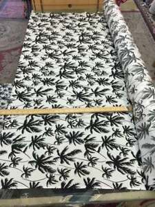 Rayon Challis Off white background w Black palm trees. Fabric by Yard Tropical