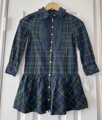 Vestido Ralp Lauren Tartán Cuadros Niñas 6X Manga Larga Con Botones Foto 1 de 4