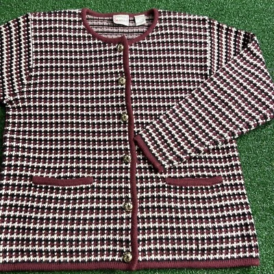 VTG Hasting & Smith Cardigan Sweater Women's Petites Medium Black Red White - Image 1 of 4