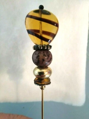 ВИНТАЖНЫЙ MEI FA золотистый палочка заколка/волосы палочка по имени "ван гог" художественное стекло/камень - Изображение 1 из 4