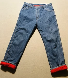 Wrangler Men's Jeans Rugged Wear Red Fleece Flannel Lined Heavy Size 38x32 Warm - Picture 1 of 11