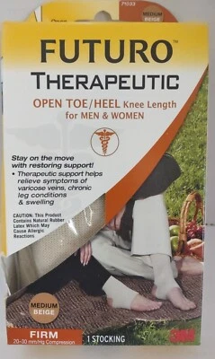 Medias terapéuticas hasta la rodilla FUTURO punta abierta para hombre y mujer medianas, beige Foto 1 de 4