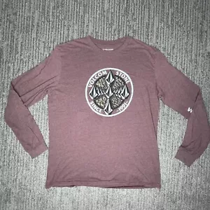 Volcom Size L Mens Shirt Long Sleeve Stone 1991 Crew Neck Burgundy - Picture 1 of 7