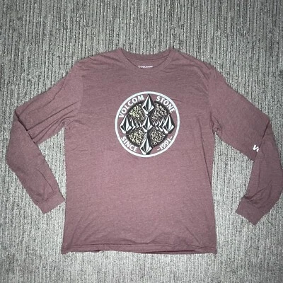 Volcom Size L Mens Shirt Long Sleeve Stone 1991 Crew Neck Burgundy - Image 1 of 4