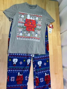 New Men's Peanuts Holiday PJ Set -Snoopy on Dog House &Lights/Snowmen-Sz S orM* - Picture 1 of 2