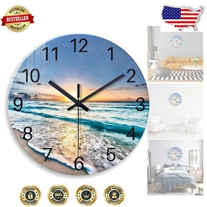 Large 16 Inch Battery Operated Coastal Wall Clock - Stylish Home Accent - Picture 1 of 9