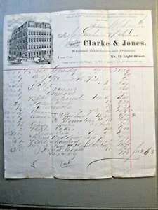 Carta comercial Bill 1880 Clarke Jones caramelos, confiteros, fruta BALTIMORE MD - Imagen 1 de 2