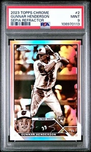 2023 Topps Chrome Gunnar Henderson Rookie Sepia Refractor PSA 9 Mint Orioles - Picture 1 of 2