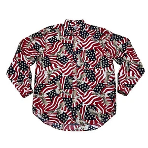Alberto Bandit Shirt Men’s Large All Over Flag Print Button USA 4th Of July VTG - Picture 1 of 8