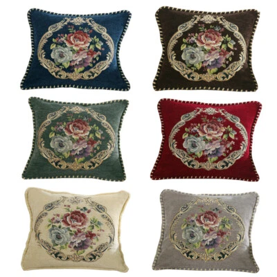 Funda Cojín Chenilla Floral Funda Almohada Hogar Sofá Coche Oficina Decoración 19x19 Foto 1 de 4