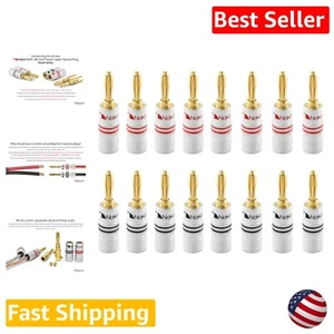 24k Gold Plated Banana Plugs - 16 Pcs - 12 AWG to 18 AWG Speaker Wire Connectors - Picture 1 of 11