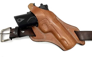 For ANY NONRAIL 5" 1911, Right Hand Brown Leather Cross-Draw Belt Holster - Picture 1 of 5