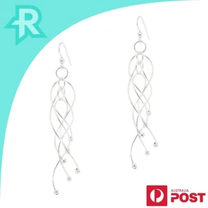 Curved Chandelier Sterling Silver 925 Hook Earrings - Picture 1 of 6