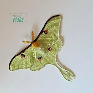 Luna Moth Butterfly Handmade Sew-On Embroidered Patch - Picture 1 of 10