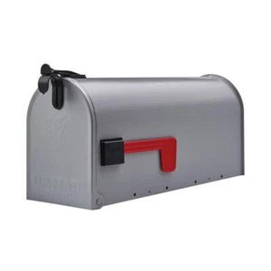 Post Mount Mailbox Gray Medium-Sized Galvanized Steel Ribbed Body Fade Resistant - Picture 1 of 9