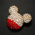 Fashion Lady Lovely Shiny Red Mouse Head Crystal Pendant Women Brooch Pin Gift