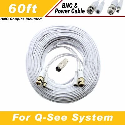 WHITE PREMIUM 60FT BNC CABLES FOR 16 CH Q-SEE SYSTEMS QT-5140, 578, 5516, 5032 - Image 1 of 4