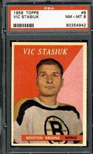 1958 Topps Hockey #9 Vic Stasiuk - PSA 8 (Tough)
