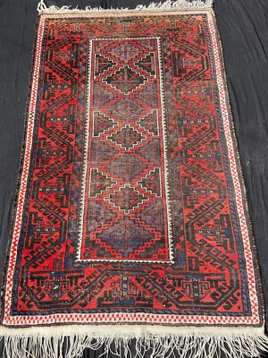 antique Baluch Baloch prayer rug, tapis tribal belutch baloutche  aubergine - Photo 1/4