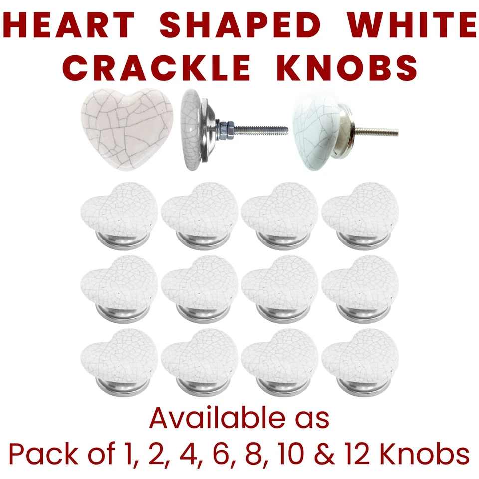 Heart shape White Crackle Ceramic Door Knobs Cabinet Cupboard Drawer Pull Handle - Image 1 of 1