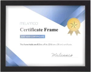 12X9.4 Inch Black Wood Certificate Frame- Displays One 8.5X11 Inch Document - Picture 1 of 6