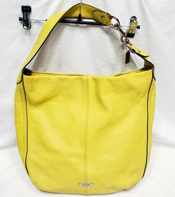 Auténtico bolso de lona Coach vintage Bleecker Tattersall Vachetta amarillo soleado Foto 1 de 4