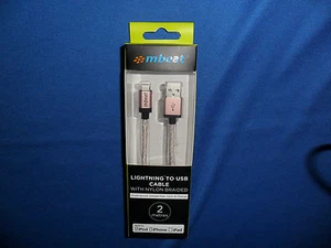 LIGHTNING CABLE WITH 2 METRE NYLON BRAIDED CORD - ROSE GOLD - IPHONE /IPAD /IPOD - Picture 1 of 4