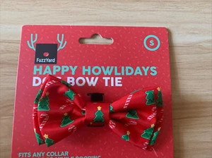 Fuzz Yard Humor Holiday Christmas Tree Candy Cane Dog Bow Tie Red Small - Picture 1 of 4