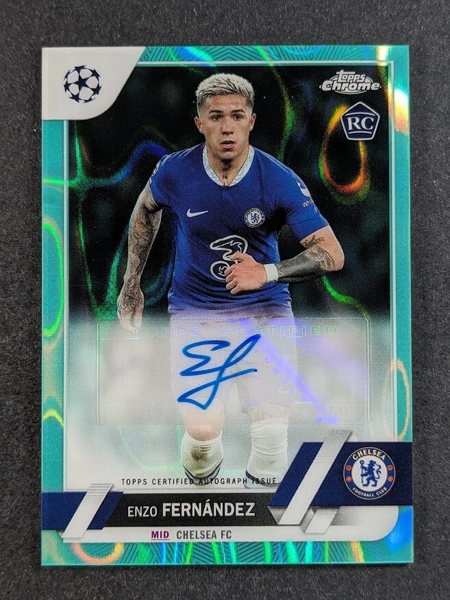 2022-23 Topps Chrome UEFA ENZO FERNANDEZ Rookie Auto Aqua Lava Refractor Chelsea