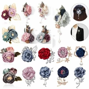 Wedding Crystal Pearl Flower Brooch Pin Lapel Banquet Barrette Clip Women Gift - Picture 1 of 33