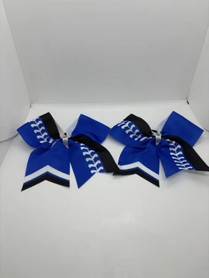 Acessórios para laço de cabelo feminino (conjunto de 2) ventilador de beisebol 7,5" de largura rabo de cavalo branco/azul - Imagem 1 de 3