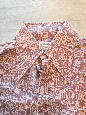 Vtg 60s 70s McGregor Scotset Mauve Retro Excalibur Print Button Down Shirt Sz M - Image 1 of 4