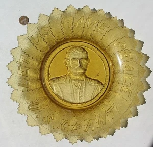 FANTASTIC Ulysses S. Grant Let Us Have Peace Amber Glass Mourning plate SCARCE - - Picture 1 of 1
