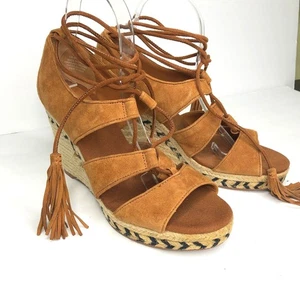 Sandalias H&M de cuña marrón coñac gamuza alpargata con cordones para mujer talla 8,5 - Imagen 1 de 10