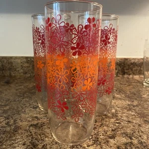 5 Beautiful Daisy Red Orange MCM Beverage Glasses N Stalcup - Picture 1 of 6