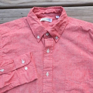 Gustin Shirt Mens Small Red Chambray Button-Down Made in USA Cotton Pocket - Picture 1 of 5