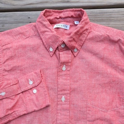 Gustin Shirt Mens Small Red Chambray Button-Down Made in USA Cotton Pocket - Image 1 of 4