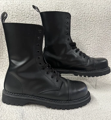 DEMONIA RIOT-10 Mens Black Leather Biker Combat Steel Toe Lace Up Ankle Boots 12 - Image 1 of 4