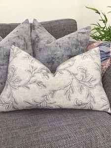 Cushion Cover 12”x 20” made In John Lewis Acanthus Embroidered Fabric, Smoke - Picture 1 of 6